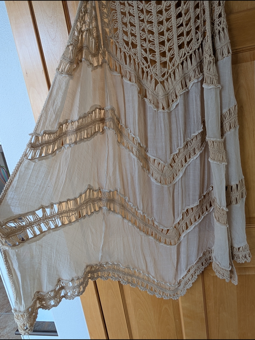 Dreamers Macramé Open Crochet Vest in Natural Cream - Picture 6 of 9